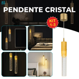 Luminária Pendente Tubo de Cristal Led de Luxo Dourado com Bolha 3