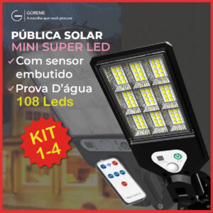 Luminária Pública Luz Solar Externo 108 Leds Com Controle Remoto