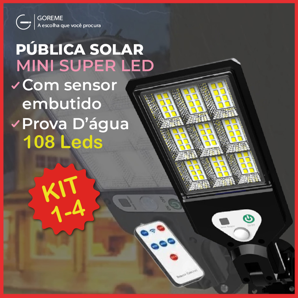 Luminária Pública Luz Solar Externo 108 Leds Com Controle Remoto