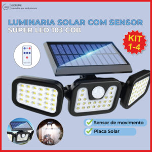 Luminária Solar Led 10W com Sensor de Movimento Luz Fria Ajustável