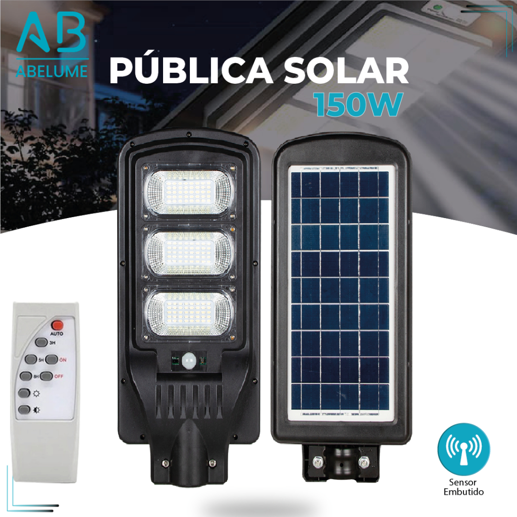 Luminária Solar Led 150W Pública Rua Poste Prova D'água Com Sensor