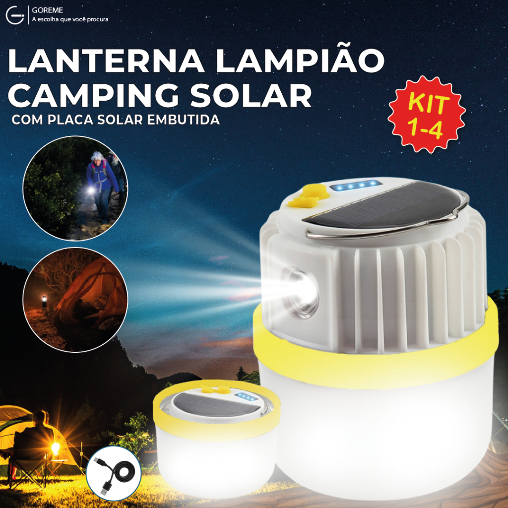 Luminária Solar Led Recarregável com Placa Solar embutida com — Decoração
