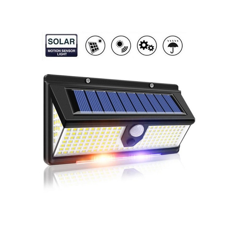 Luminária Solar Parede 190 Led Rwb 4Funções ativação strobo giroflex