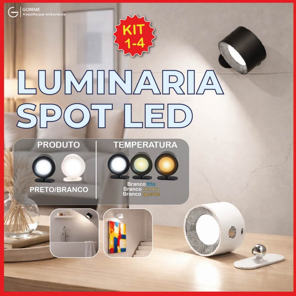 Luminária Spot Led 8W Arandela Cabeceira Luz de Parede 3 Tons de Luz