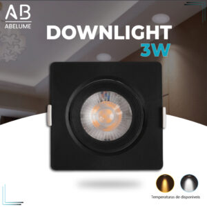 Luminária Spot Led Quadrado Direcionável 3W Embutir Gesso Teto Preto