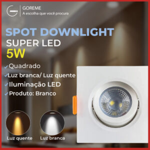 Luminária Spot Led Quadrado Direcionável 5W Embutir Gesso Teto Luz