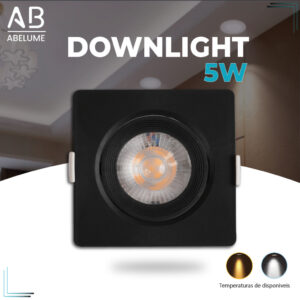 Luminária Spot Led Quadrado Direcionável 5W Embutir Gesso Teto Preto
