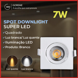 Luminária Spot Led Quadrado Direcionável 7W Embutir Gesso Teto Luz