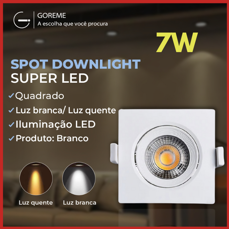 Luminária Spot Led Quadrado Direcionável 7W Embutir Gesso Teto Luz