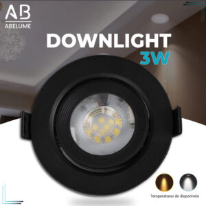 Luminária Spot Led Redondo Direcionável 3W Embutir Gesso Teto Preto