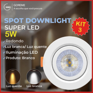 Luminária Spot Led Redondo Direcionável 5W Embutir Gesso Teto Luz