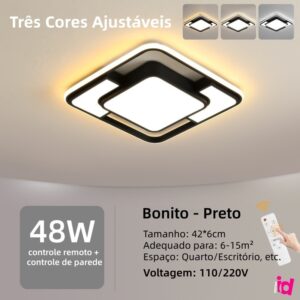 Luminária Teto Plafon Led Sobrepor Moderna 3 Em 1 Quadrado 42*42*6cm