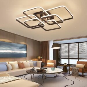 Lustre De Led Preto Luminária Moderna 3 Cores Controle Remoto 70w