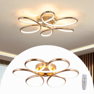 Lustre Led Luminária Espiral Flor Moderno Dourado Cromado 3000K 6000K