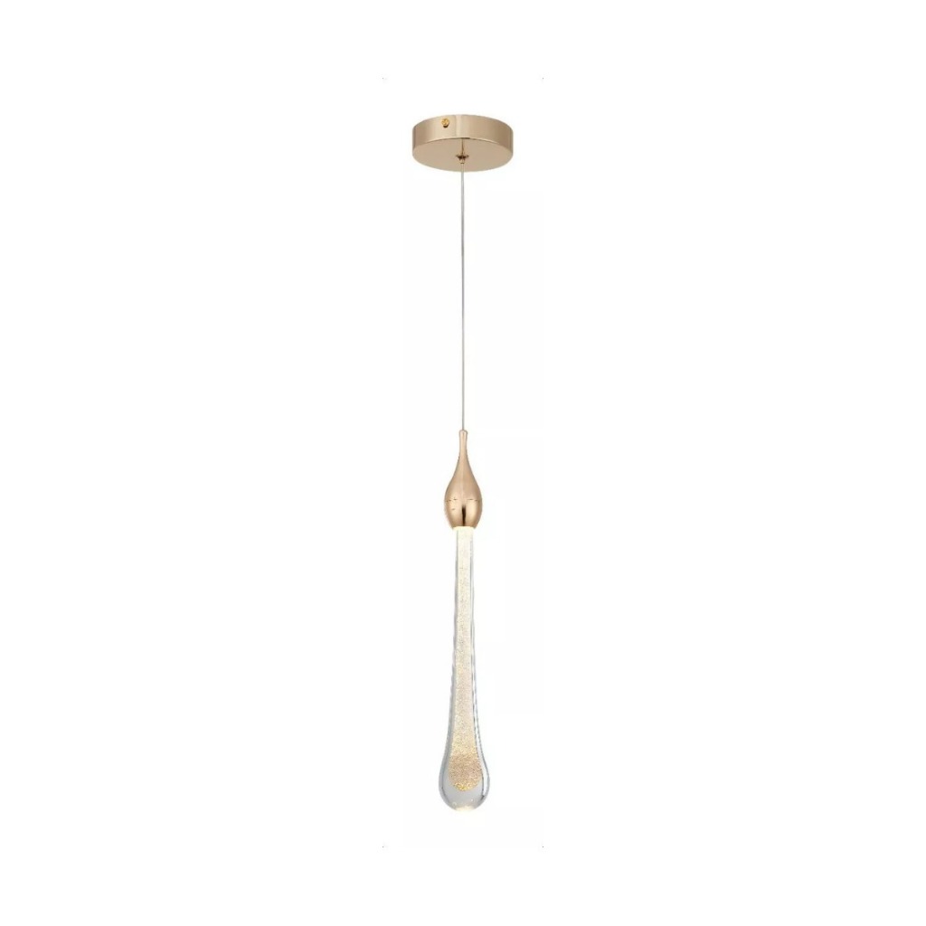 Lustre Luminária Pendente Cristal Bolhas Gota Led Dourado Bivolt