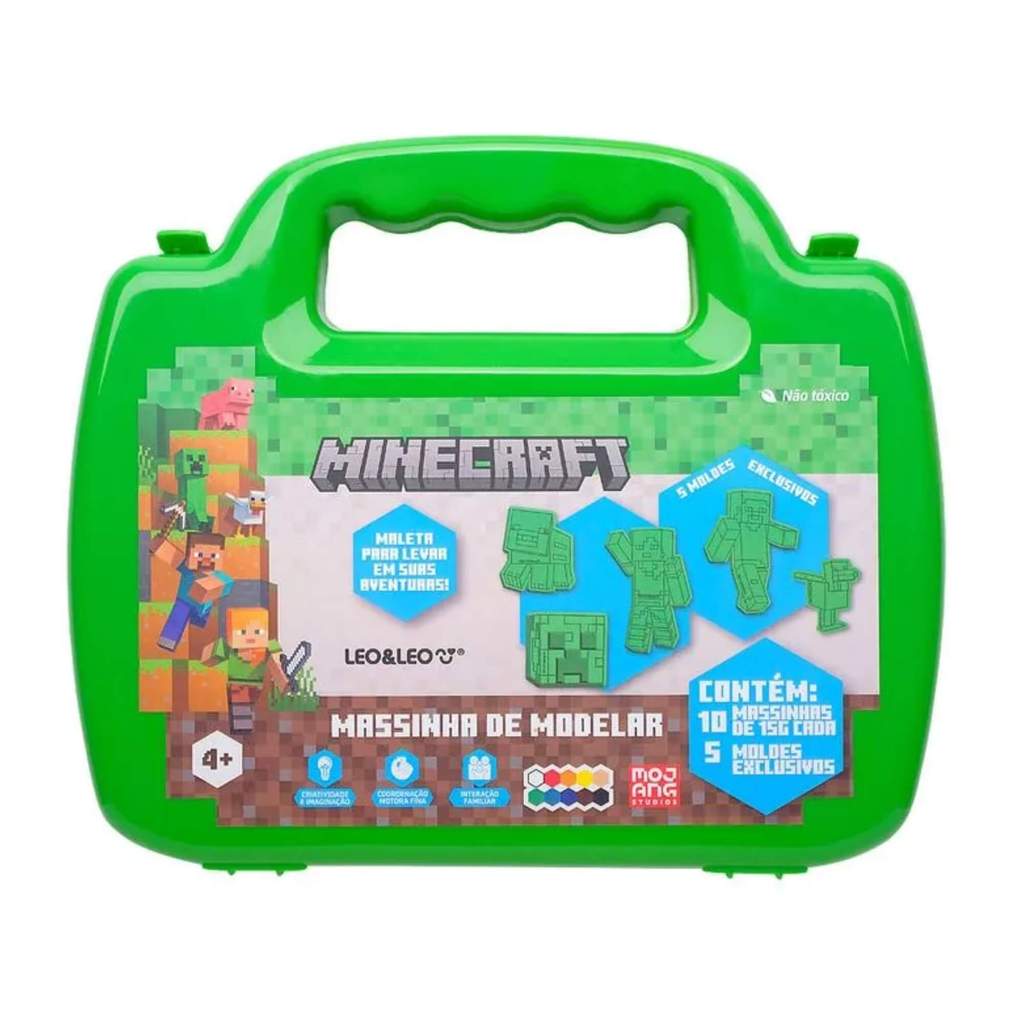 Maleta de Massinha de Modelar Minecraft com 10 Cores e 5 Moldes — Brinquedos