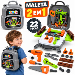 Maleta Ferramentas Infantil Brinquedo Kit 3em1 Mochila Bancada Criança — Bolsas e Mochilas