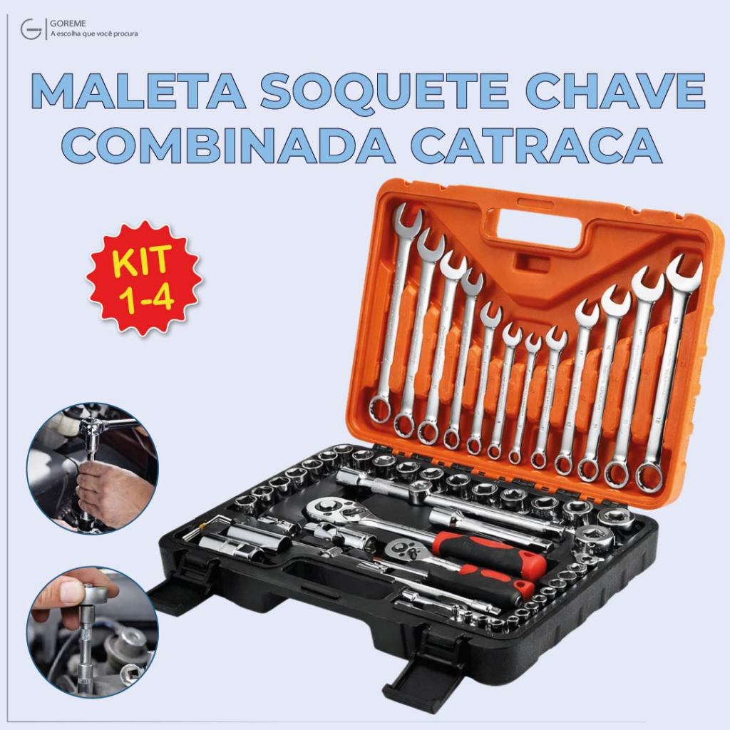 Maleta Soquete Chave Combinada Catraca Alta Durabilidade de Aço com