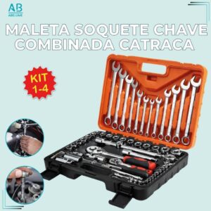 Maleta Soquete Chave Combinada Catraca Alta Durabilidade de Aço com