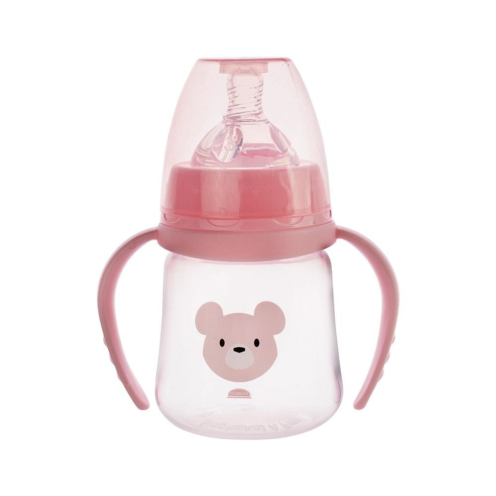 Mamadeira Anticólica Ursa Rosa Bico Alça Conforto 150 ml Menina Bebê