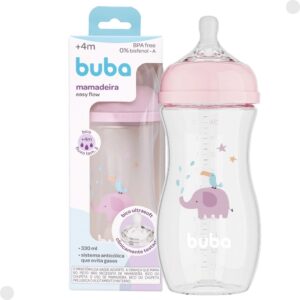 Mamadeira Easy Flow 330ML Elefante Rosa Anti Cólica e Anti Gases