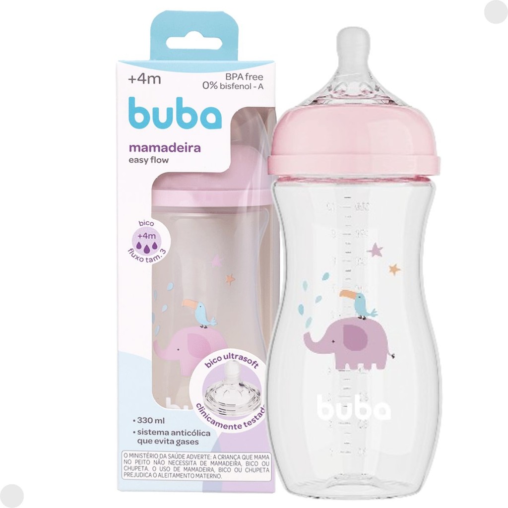 Mamadeira Easy Flow 330ML Elefante Rosa Anti Cólica e Anti Gases
