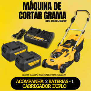 Maquina De Cortar Grama Com Recolhedor Sem Fio Com Duas Baterias 4ah