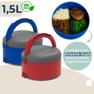 Marmita Térmica Plus 1,5L Com Divisória Dupla e Alça Compacta Soprano
