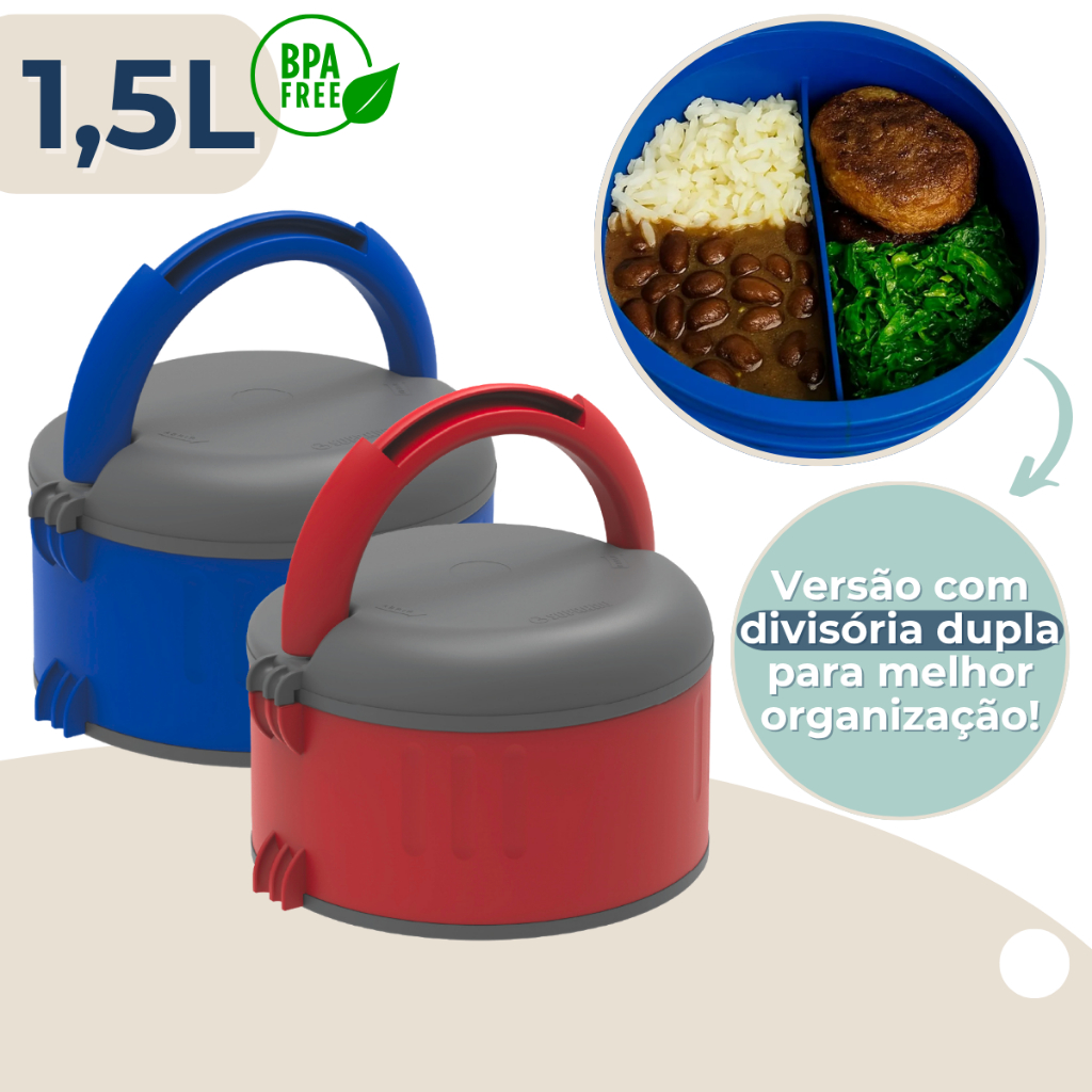 Marmita Térmica Plus 1,5L Com Divisória Dupla e Alça Compacta Soprano
