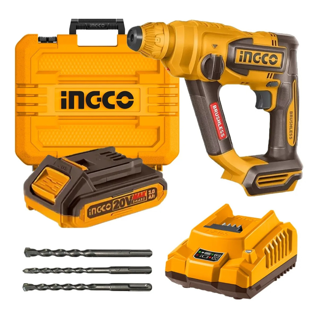 Martelete Combinado Ingco 20V Brushless Sds Plus P20S C Bateria 2AH