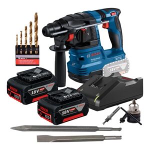 Martelete Rompedor Bosch Gbh 18V com 2 Baterias 4Ah Acessórios e