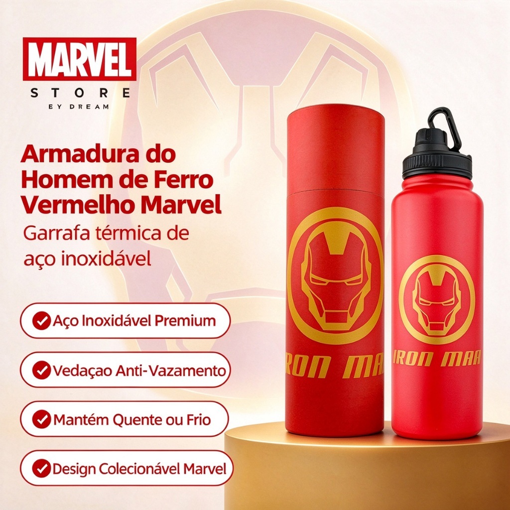 Marvel Garrafa Térmica para Trilha e Academia Homem de Ferro 1L — Esporte e Lazer