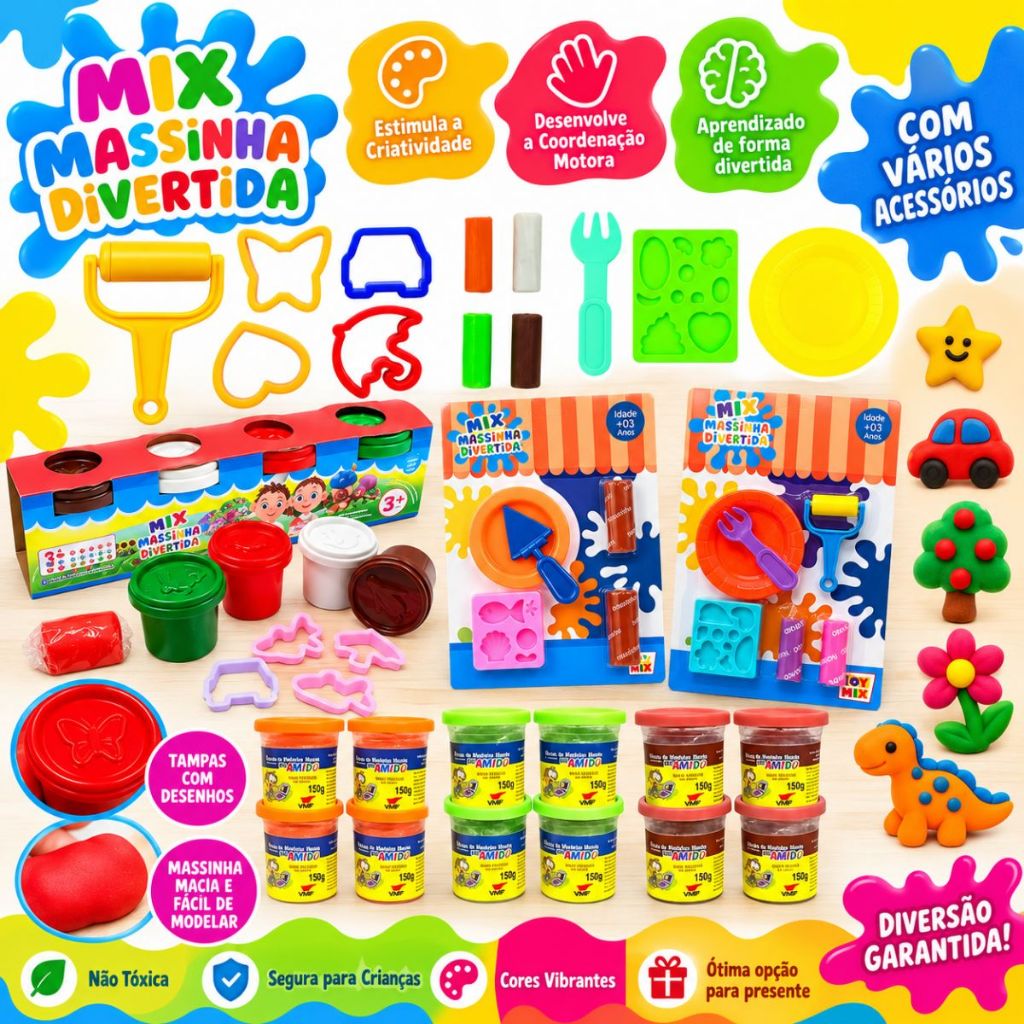 Massinha +Cortador+Molde Criança Brinquedo Slime Sensorial Massa