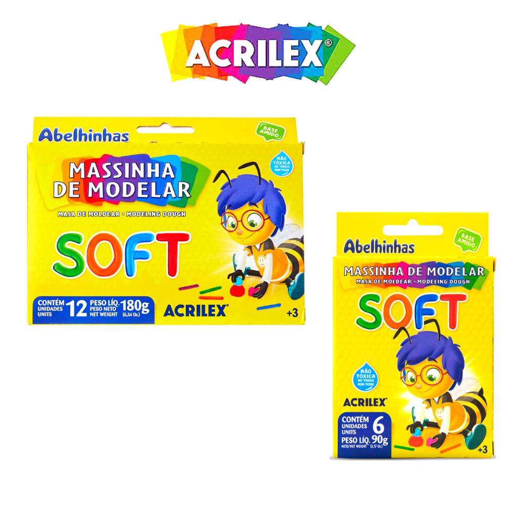 Massinha de Modelar 6 e 12 Cores Soft Abelhinhas Acrilex — Brinquedos