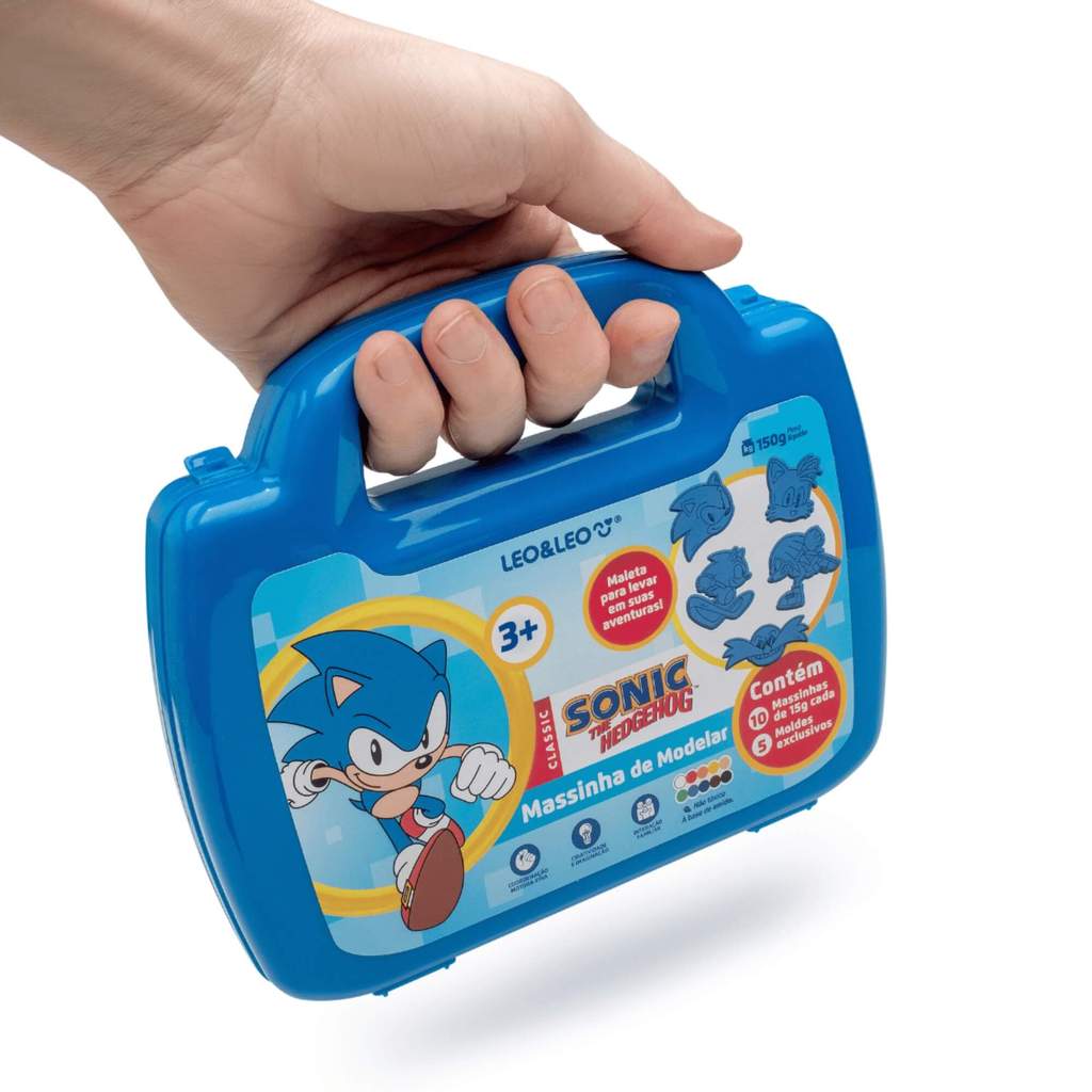 Massinha de Modelar Maleta Sonic Kit c 150g 10 Cores 5 Moldes Leo&Leo