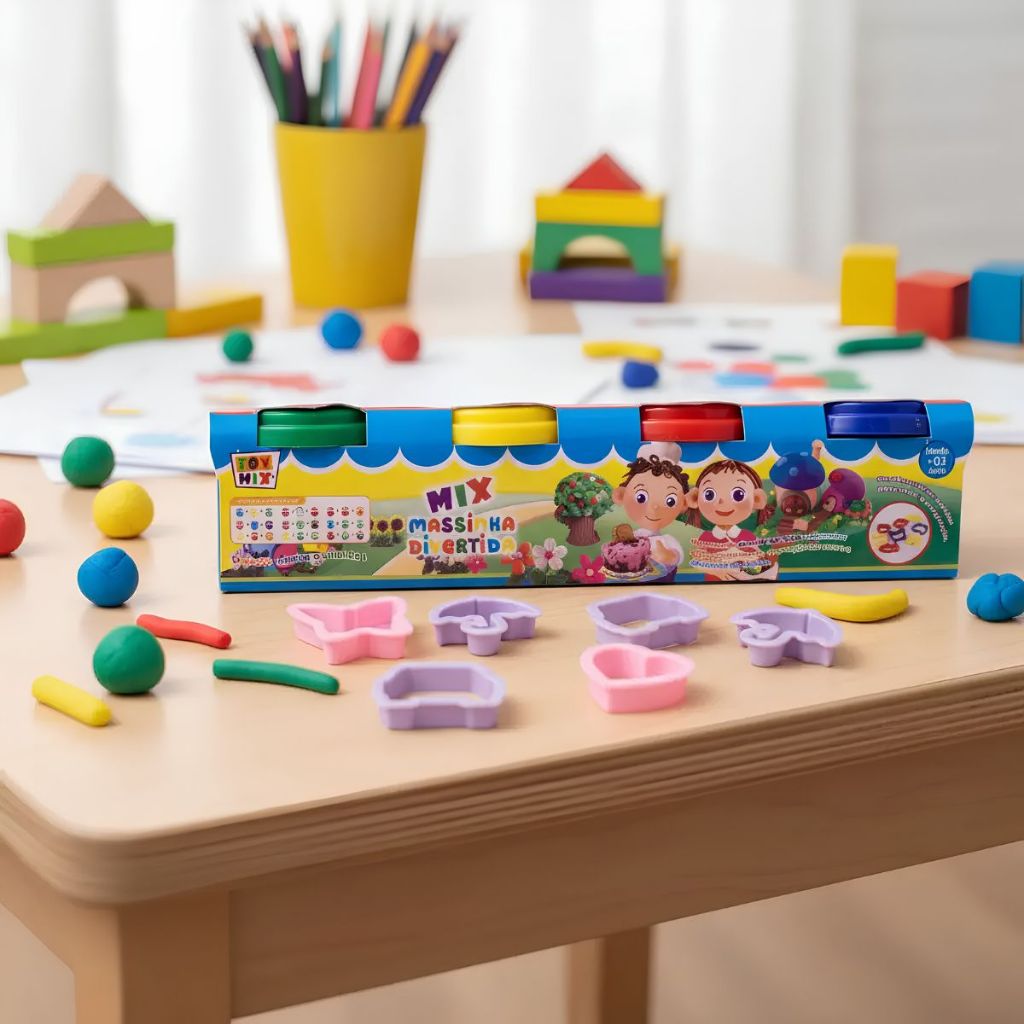 Massinha Divertida Coloridas C Molde Pratinhos Rolo para Massinha de