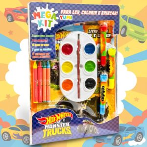 Mega Kit Colorir Hot Wheels Livro Infantil De Colorir Canetinhas
