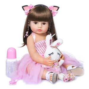 Menina Rosa Boneca Bebê Reborn Realista 48 cms Silicone