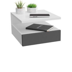 Mesa De Cabeceira Cor Branco E Preto Mesinha Suspenso Com Gaveta e