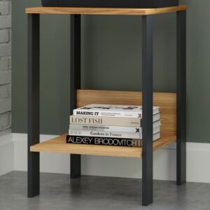 Mesa de Canto Industrial 1 Prateleira 100% Mdf Freijó Preto Fosco