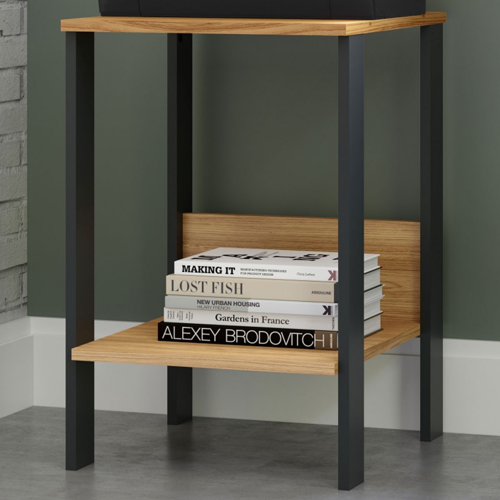 Mesa de Canto Industrial 1 Prateleira 100% Mdf Freijó Preto Fosco