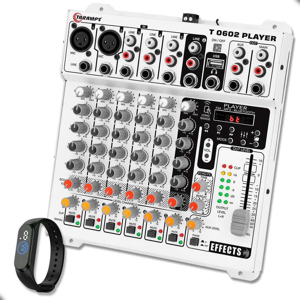 Mesa De Som Taramps T 0602 Player 6 Canais Bluetooth USB Echo FX — Relógios e Óculos