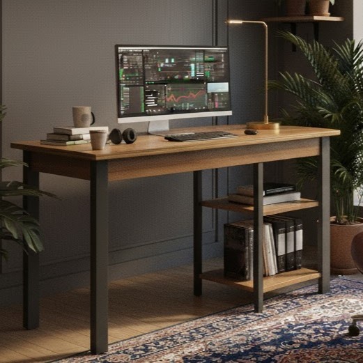 Mesa Estilo Industrial com 2 Prateleiras Ideal para Home Office com
