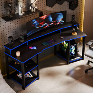 Mesa Gamer Escrivaninha Oslo Para Setup Gamer Com Prateleiras E
