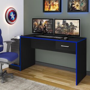 Mesa Gamer Ideal para 2 Monitores Preto Azul Pnr Móveis