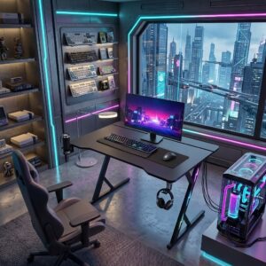 Mesa Gamer para PC com Fibra de Carbono Suporte Monitor Porta Copo