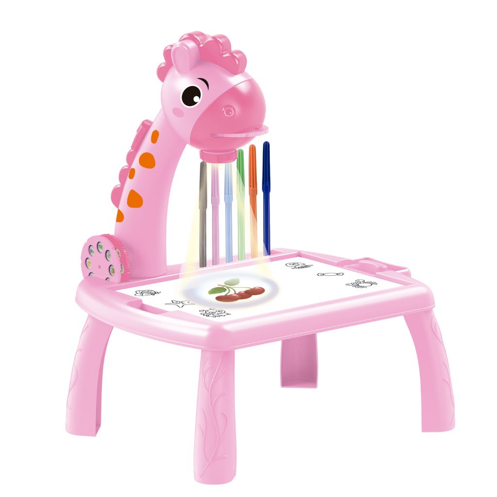 Mesa Lousa Projetora Rosa de Desenhos Infantil com Som e Acessórios