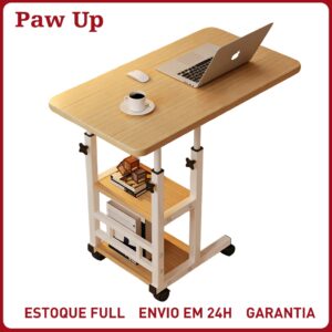 Mesa Multiuso com 3 Prateleiras Altura Regulável, Rodinhas, Cantos