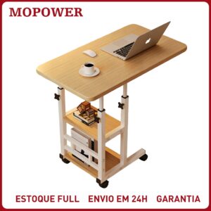 Mesa Multiuso com 3 Prateleiras Altura Regulável, Rodinhas, Cantos