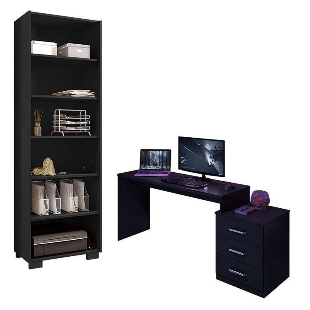 Mesa Para Computador Gamer Drx 5000 E Livreiro Office Preto Trama